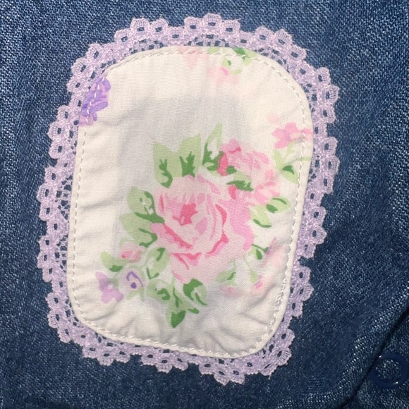 Vintage Disney Winnie The Pooh Denim Overalls Floral Lace Patch 6-9 Month - Picture 5 of 6